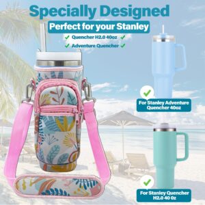 Water Bottle Carrier with Phone Pocket for Stanley Quencher 40oz Tumbler with Handle, Neoprene Water Bottle Pouch Holder with Adjustable Shoulder Strap,Stanley Cup Acces(Pouch Holder, Grey Maple)