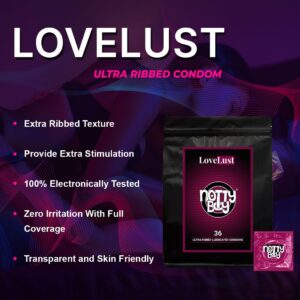 NottyBoy LoveLust Ultra Ribbed Condoms for Men - 36 Count