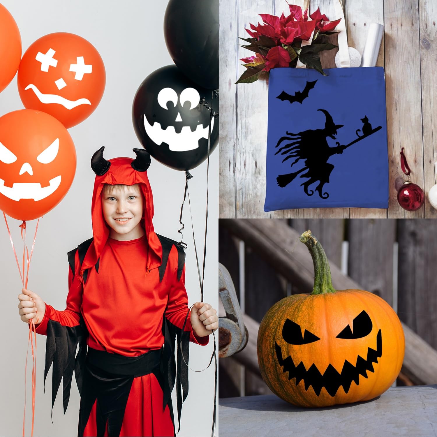 18 Pieces Halloween Stencils, Reusable Happy Halloween Ghost Bat Witch Pumpkin Stencils for Painting on Wood DIY Crafts Halloween Decorations (Style 1)