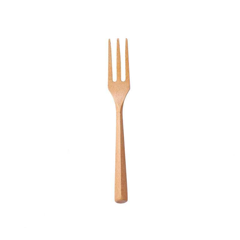 Triangular Handle Wooden Spoon Fork Set Dessert Wooden Spoon Wooden Fork Student Portable Spoon Fork