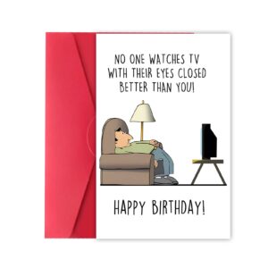 xxdjlp funny birthday card for men women, happy bday gift for uncle, hilarious birthday card for dad, husband, grandpa, humor fathers day card, watches tv with eyes closed card