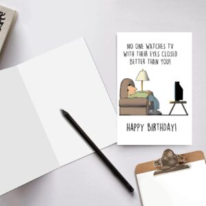 XXDJLP Funny Birthday Card for Men Women, Happy Bday Gift for Uncle, Hilarious Birthday Card for Dad, Husband, Grandpa, Humor Fathers Day Card, Watches TV with Eyes Closed Card