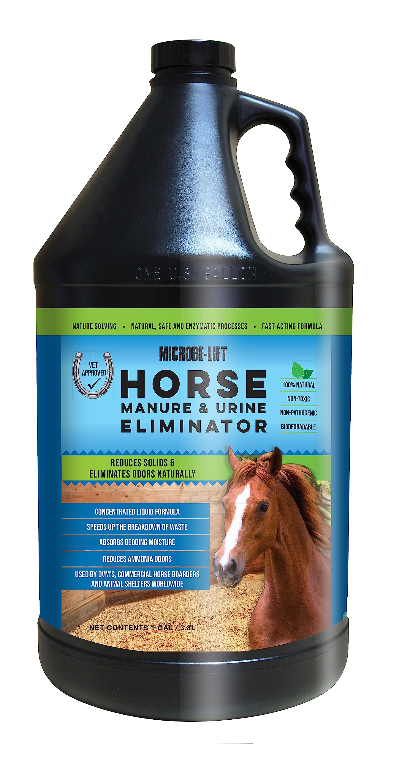 MICROBE-LIFT Horse Manure & Urine Eliminator for Use in Stables and Barns, Use on all Surfaces and Supplies, Ammonia Reducer, Highly Concentrated Formula, 1 Gallon