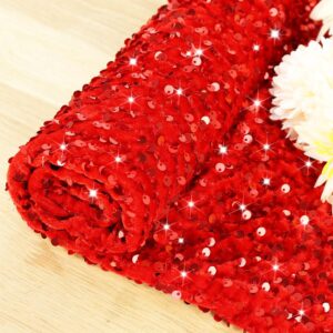 PATYDEST Red Sequin Fabric Velvet Stretch Fabric by The Yard Glitter Sequin Fabric Sensory Wall Sequence Material Fabric Large Sequins Fabric Dress Mermaid Quilting Fabric for Sewing Cloth DIY Craft