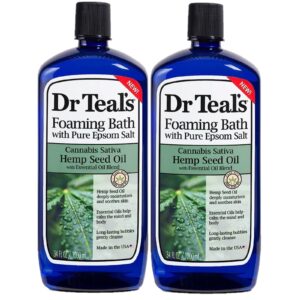 dr. teal's hemp seed oil foaming bath gift set (2 pack, 34oz ea) - cannabis sativa hemp seed oil - essential oils blended with pure epsom salt calm the senses & alleviates daily stress