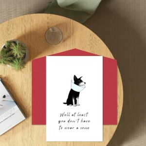 Heollaok Funny Recovery Card for Him Her, Humorous Get Well Soon Card for Friends, Well at Least You Don't Have to Wear a Cone Card, Cute Pug Cone Card