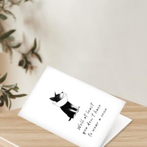 Heollaok Funny Recovery Card for Him Her, Humorous Get Well Soon Card for Friends, Well at Least You Don't Have to Wear a Cone Card, Cute Pug Cone Card