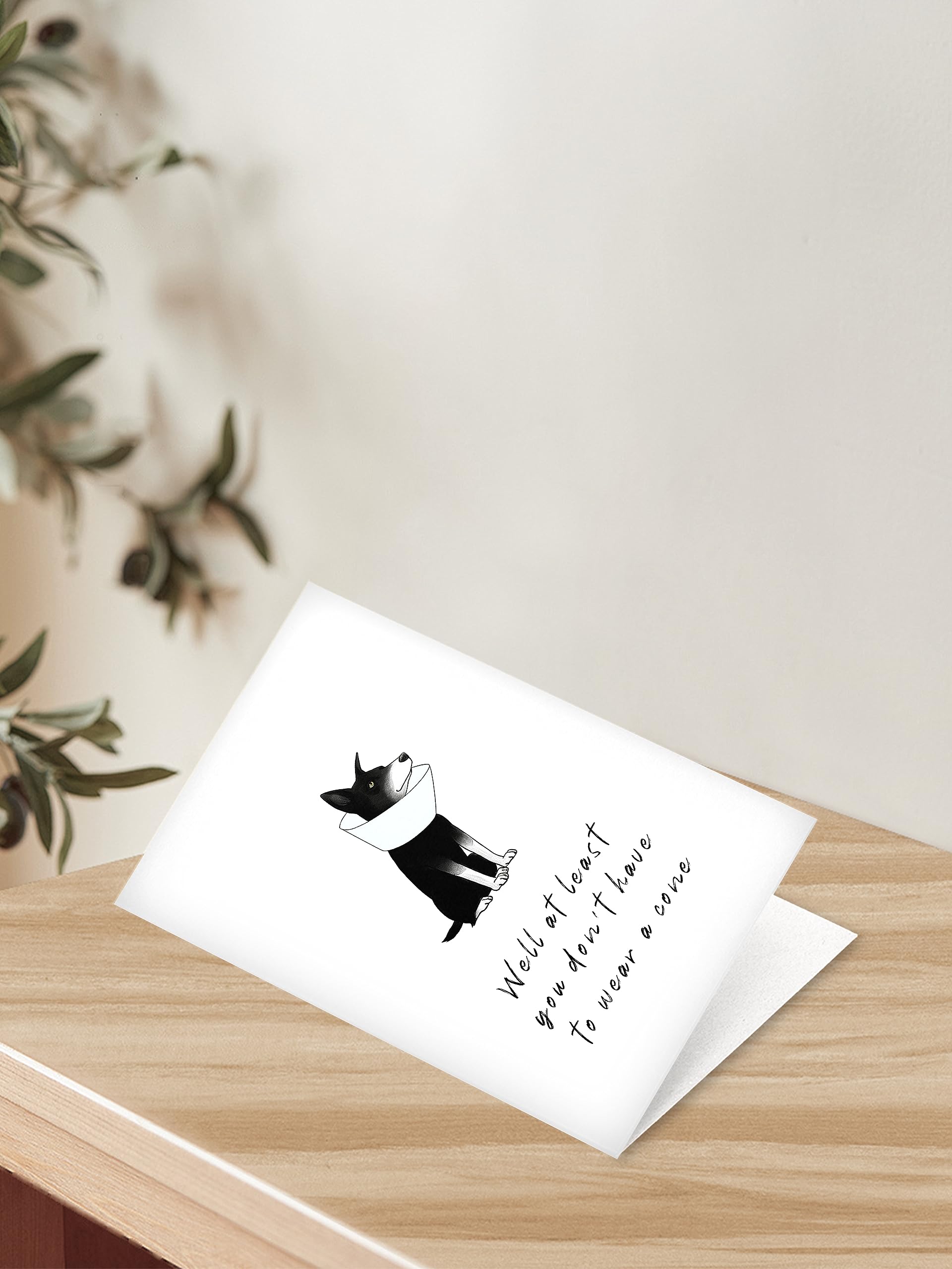 Heollaok Funny Recovery Card for Him Her, Humorous Get Well Soon Card for Friends, Well at Least You Don't Have to Wear a Cone Card, Cute Pug Cone Card