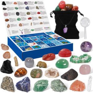 pukamam crystal advent calendar 2024 rock minerals & fossils collection 24 day christmas countdown calendars for kids adult