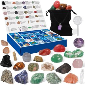 Pukamam Crystal Advent Calendar 2024 Rock Minerals & Fossils Collection 24 Day Christmas Countdown Calendars for Kids Adult