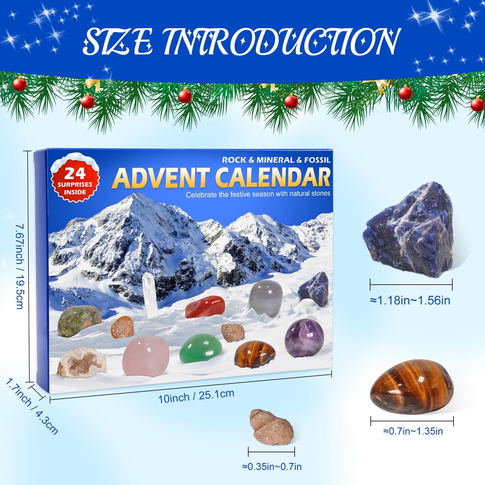 Pukamam Crystal Advent Calendar 2024 Rock Minerals & Fossils Collection 24 Day Christmas Countdown Calendars for Kids Adult