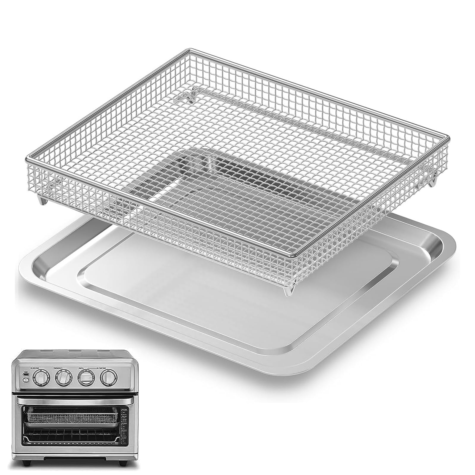 Stainless Steel Baking Tray Pan and Air Fryer Basket Compatible with Cuisinart Airfryer TOA-060 and TOA-065 and TOA-070 (with Cuisinart TOA-060 and TOA-065)