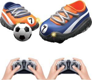 woaeiuos 2.4g remote control car rc football soccer shoes car with led lights kids interactive educational toys (orange&blue-set of two cars)