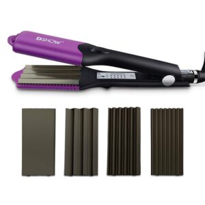 dshow hair crimper for women with 4 interchangeable plates, crimper hair iron volumizing flufft hairstyle crimping iron for hair with 5 heat settings & 60 min auto off