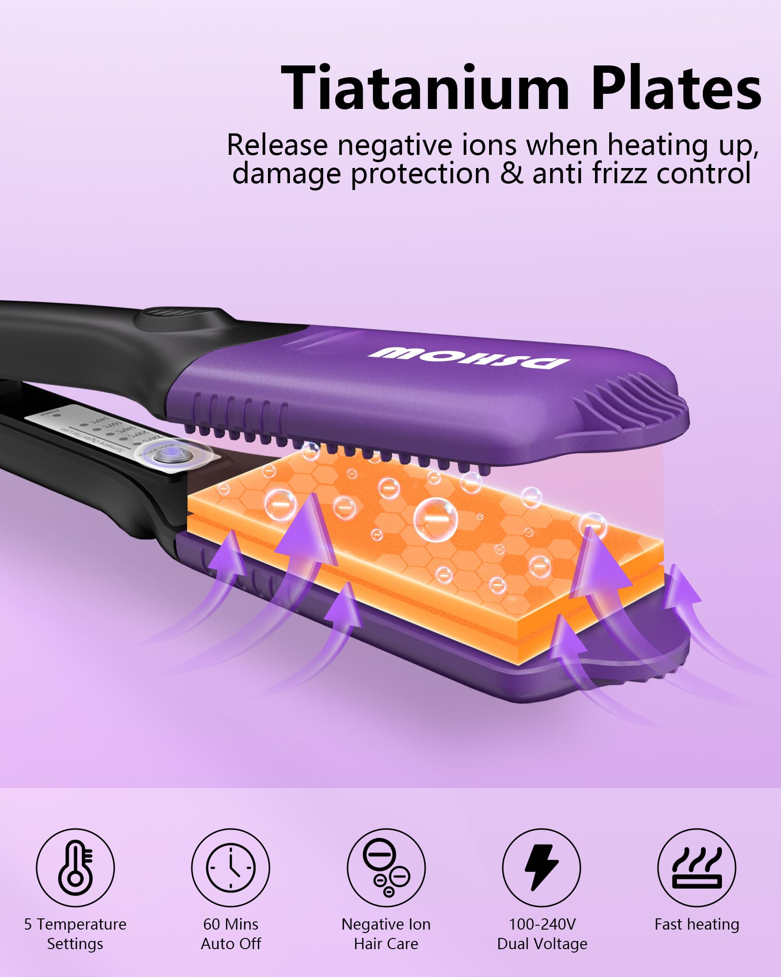 DSHOW Hair Crimper for Women with 4 Interchangeable Plates, Crimper Hair Iron Volumizing Flufft Hairstyle Crimping Iron for Hair with 5 Heat Settings & 60 Min Auto Off