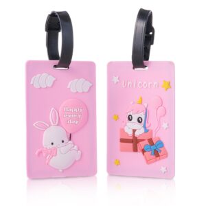 iksii 2-pack anime luggage tags for suitcases,pink cute backpack name tags for kids women,silicone luggage tag with name id card easy identification,funny colorful baggage label decorations