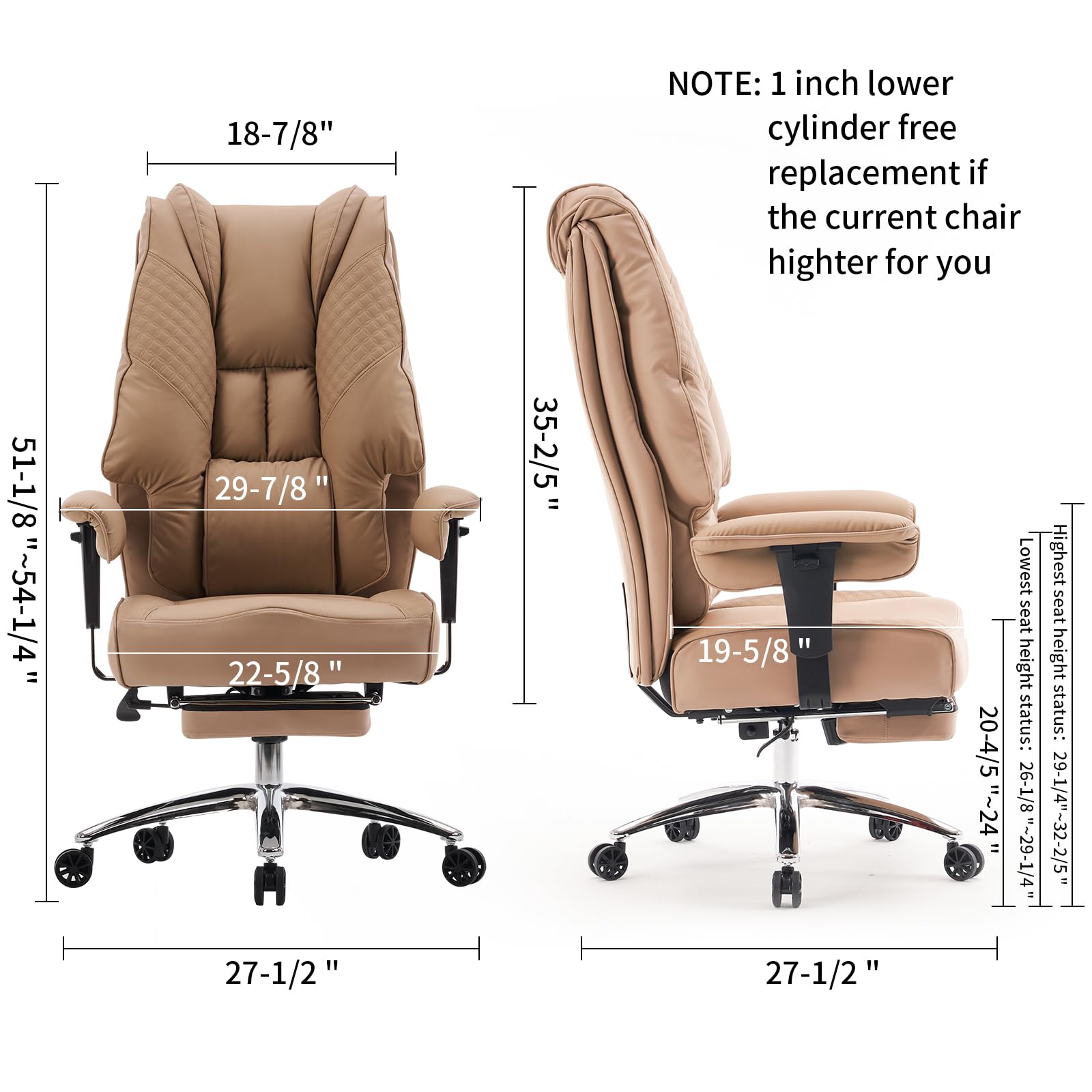 EXCEBET Big and Tall Office Chair 400lbs Wide Seat, Leather High Back Executive Office Chair with Foot Rest, Ergonomic Office Chair Lumbar Support for Lower Back Pain Relief (Brown)