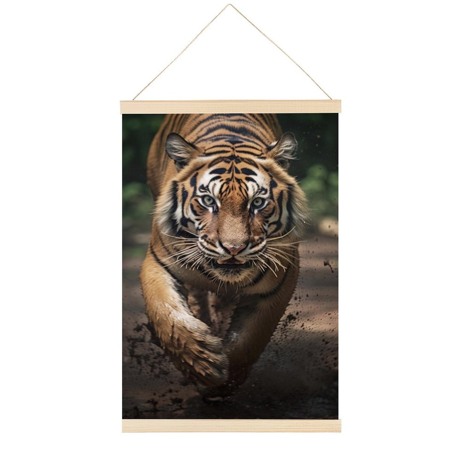 Tiger Magnetic Hanger Poster, 16x24 Inch King of The Forest Tiger Canvas Painting, Lightweight Wooden Magnet Frame for Poster, Prints, Photos, Maps, Oil Painting And Canvas Artwork