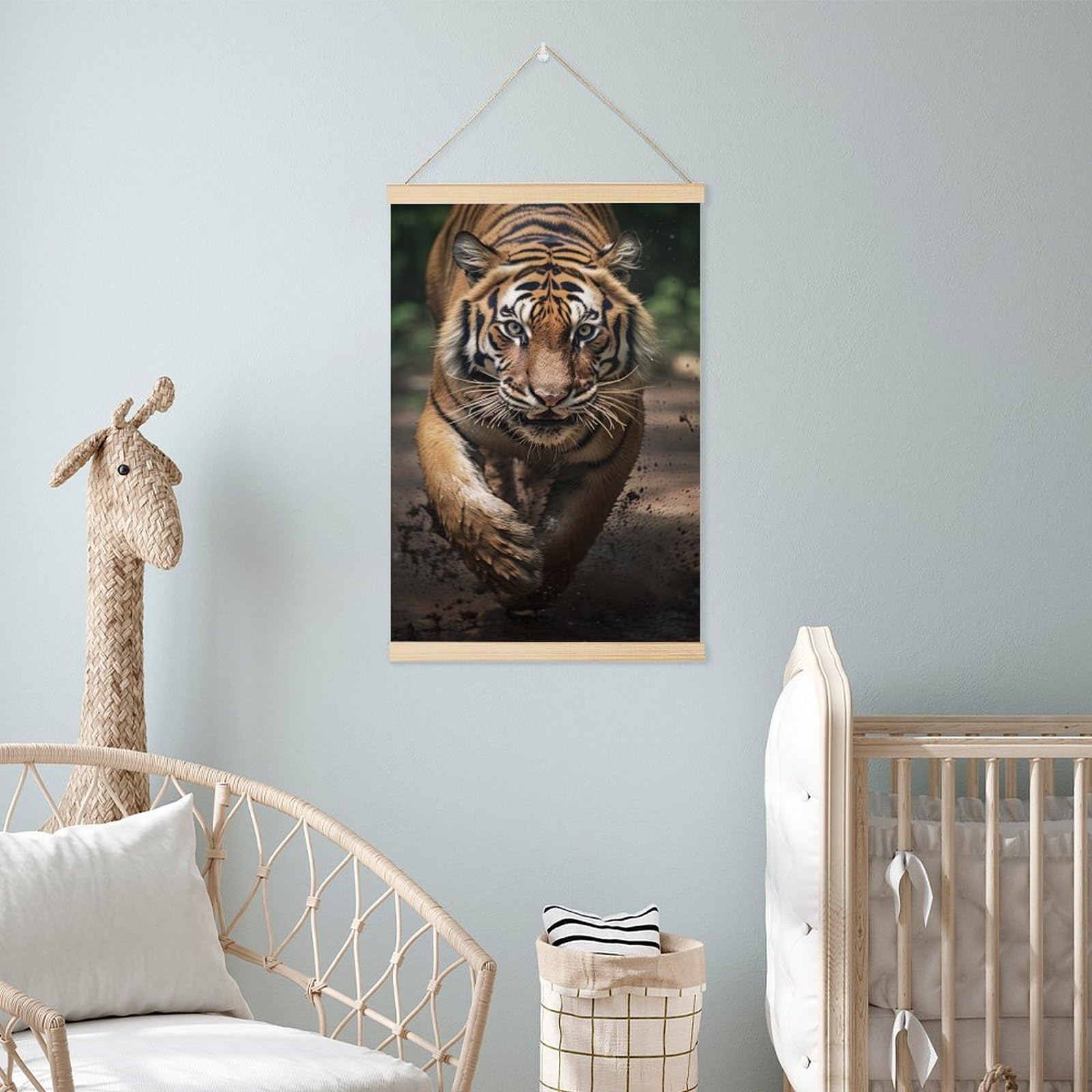 Tiger Magnetic Hanger Poster, 16x24 Inch King of The Forest Tiger Canvas Painting, Lightweight Wooden Magnet Frame for Poster, Prints, Photos, Maps, Oil Painting And Canvas Artwork