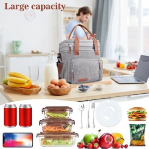 LOKASS Lunch Bag for Women/Men Work, 16L Expandable Double Deck Lunch box, Waterproof Leak-proof Cooler Bag, Portable Meal Prep Lunchbag with Adjustable Shoulder Strap-Grey