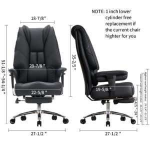 EXCEBET Big and Tall Office Chair 400lbs Wide Seat, Leather High Back Executive Office Chair with Foot Rest, Ergonomic Office Chair Lumbar Support for Lower Back Pain Relief (Black)