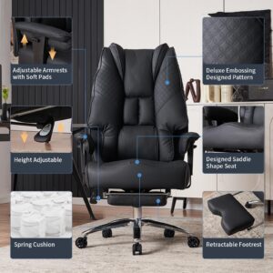 EXCEBET Big and Tall Office Chair 400lbs Wide Seat, Leather High Back Executive Office Chair with Foot Rest, Ergonomic Office Chair Lumbar Support for Lower Back Pain Relief (Black)