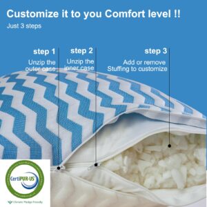 Pillows Queen Size for Bed - Adjustable Firm Pillow for Back Stomach and Side Sleeper - Shredded Memory Foam Cooling Pillow for Neck and Shoulder Pain with Washable Cover