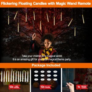 12 Home Decoration Floating Candles with Magic Wand Remote, Flameless Taper Ccandles Warm Light Flickering,Witch Wizard Hanging Candles Lights for Harry Potter Gift Birthday Party Home Room Decor