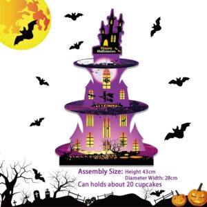 Halloween Cupcake Stand Halloween Dessert Table Display Set-3 Tier Cup Cake Tier Stand+16PCS Cake Cupcake Toppers Halloween Party Decoration Cupcake Tower Cupcake Stand for 24 Cupcakes (A)