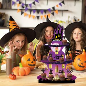 Halloween Cupcake Stand Halloween Dessert Table Display Set-3 Tier Cup Cake Tier Stand+16PCS Cake Cupcake Toppers Halloween Party Decoration Cupcake Tower Cupcake Stand for 24 Cupcakes (A)