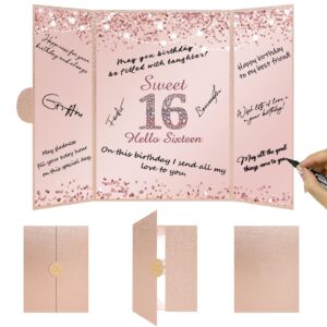 Vlipoeasn Sweet 16 Birthday Guest Book Alternative, Rose Gold Sweet 16 Birthday Decorations for Girl, 16th Birthday Party Signature Book, 16 Year Old Birthday Gifts for Girls