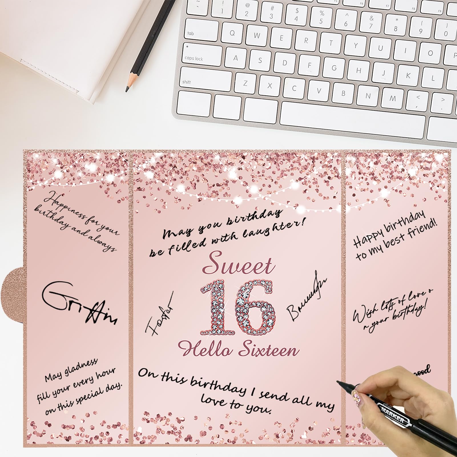 Vlipoeasn Sweet 16 Birthday Guest Book Alternative, Rose Gold Sweet 16 Birthday Decorations for Girl, 16th Birthday Party Signature Book, 16 Year Old Birthday Gifts for Girls