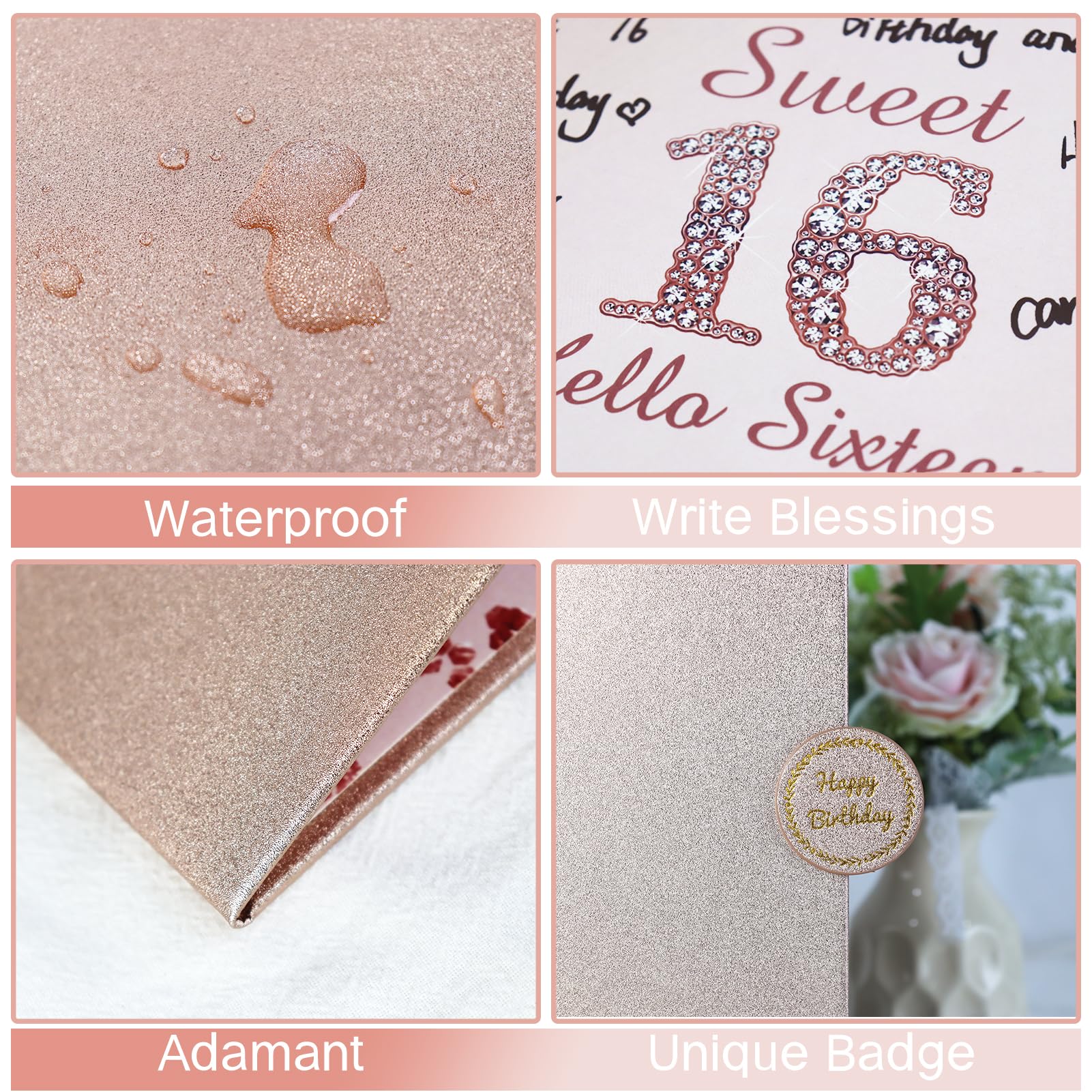 Vlipoeasn Sweet 16 Birthday Guest Book Alternative, Rose Gold Sweet 16 Birthday Decorations for Girl, 16th Birthday Party Signature Book, 16 Year Old Birthday Gifts for Girls