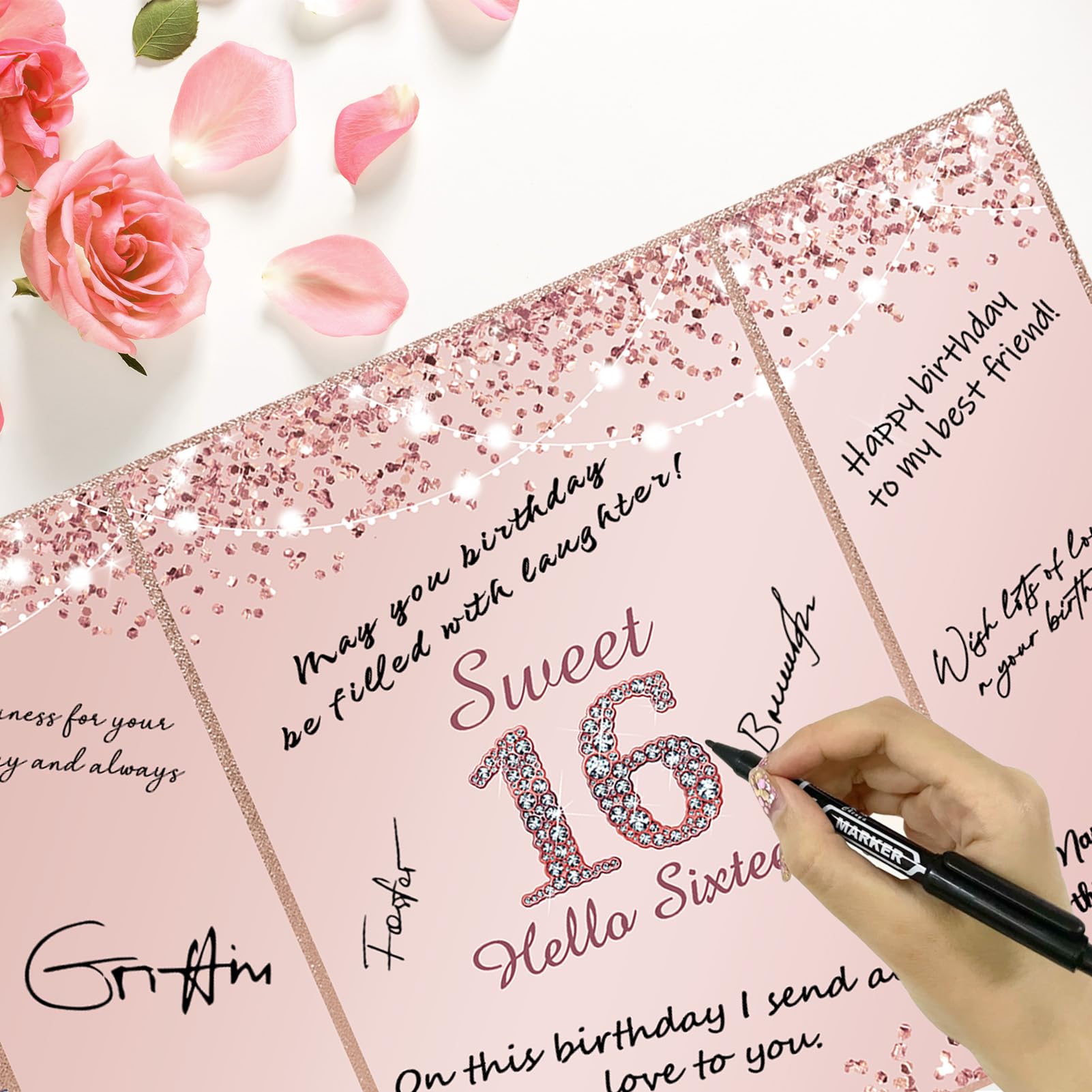 Vlipoeasn Sweet 16 Birthday Guest Book Alternative, Rose Gold Sweet 16 Birthday Decorations for Girl, 16th Birthday Party Signature Book, 16 Year Old Birthday Gifts for Girls