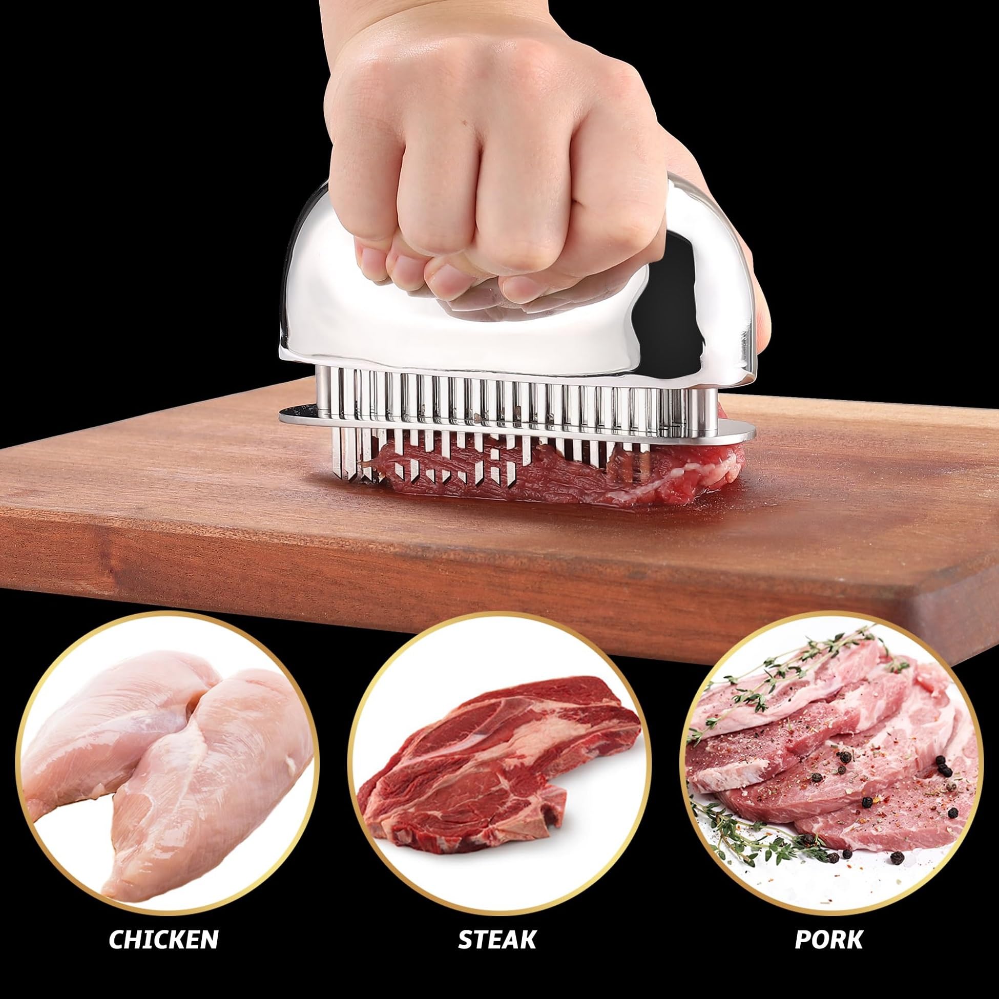 Meat Tenderizer Tool, Ultra Sharp Needle Blades 100% Stainless-Steel, Heavy-Duty Kitchen Gadgets, Hand Held Meat Tenderizer Needle Tool, Cooking Gadget for Tenderizing Chicken, Steak, Veal, BBQ