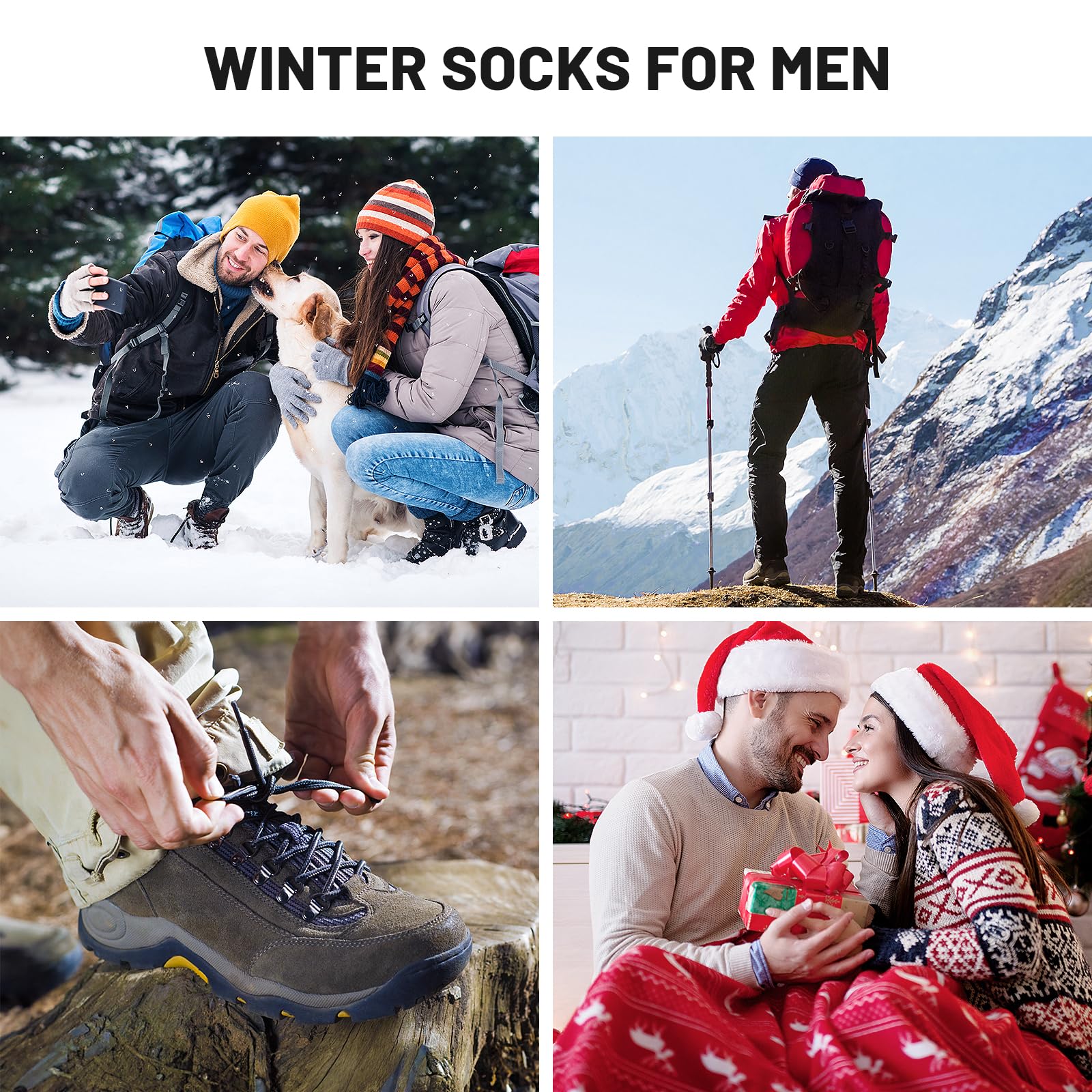 SIMIYA 5 Pairs Merino Wool Socks Mens, Super Thick Mens Hiking Socks Thermal Wool Socks for Cold Weather(7-13)