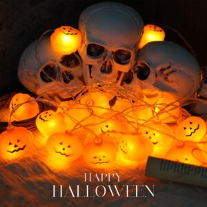 x-cheng halloween pumpkin string lights, led pumpkin lights-20 led 10 ft battery operated string lights,2 modes steady/flickering lights for outdoor indoor halloween party decorations