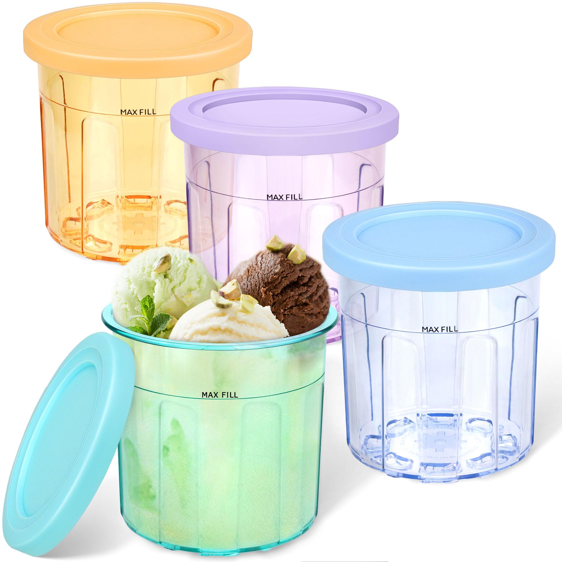 VanlonPro 16oz ice cream Containers Replacement for Ninja Creami Pints and Lids - 4 Pack, Compatible with NC301 NC300 NC299AMZ Series Ice Cream Makers, Airtight, Leak Proof & Dishwasher Safe