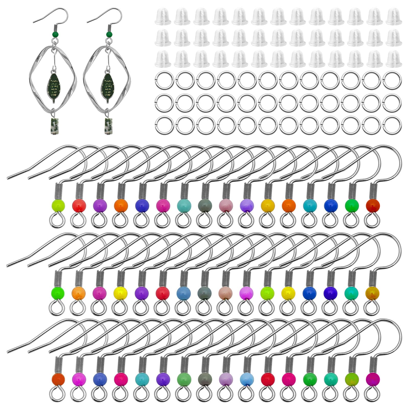 600Pcs Earring Hooks for Jewelry Making Stainless Steel French Earring Hooks Hypoallergenic Ear Wires Colorful Fish Hook Earrings with Earring Backs and Jump Rings for DIY Earring Making Supplies Kit