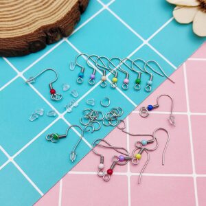 600Pcs Earring Hooks for Jewelry Making Stainless Steel French Earring Hooks Hypoallergenic Ear Wires Colorful Fish Hook Earrings with Earring Backs and Jump Rings for DIY Earring Making Supplies Kit