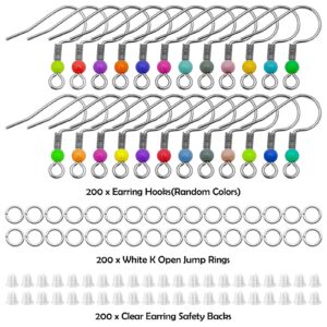 600Pcs Earring Hooks for Jewelry Making Stainless Steel French Earring Hooks Hypoallergenic Ear Wires Colorful Fish Hook Earrings with Earring Backs and Jump Rings for DIY Earring Making Supplies Kit