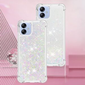 CAIYUNL for Samsung Galaxy A04E Phone Case with Screen Protector, Women Girls Glitter Bling Floating Liquid Cute Soft TPU Silicone Shockproof Protective Cover for Samsung Galaxy A04E Case -Sliver Pink