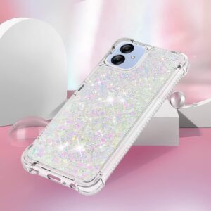 CAIYUNL for Samsung Galaxy A04E Phone Case with Screen Protector, Women Girls Glitter Bling Floating Liquid Cute Soft TPU Silicone Shockproof Protective Cover for Samsung Galaxy A04E Case -Sliver Pink