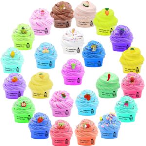 24 Pack Mini Butter Slime Kit,with Pink Watermelon, Ice Cream and Cake Slime Etc. Color Slime and Slime Charms,Soft and Non-Sticky,DIY Scent Slime Party,Stress Relief Sludge Toy for Boys and Girls