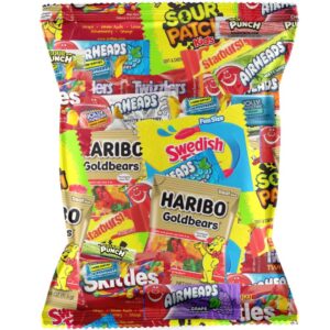 bulk assorted fruit candy - starburst, skittles, swedish fish, air heads, jolly rancher, sour punch, sour patch kids, gold-bears gummi bears & twizzlers (32 oz variety pack)