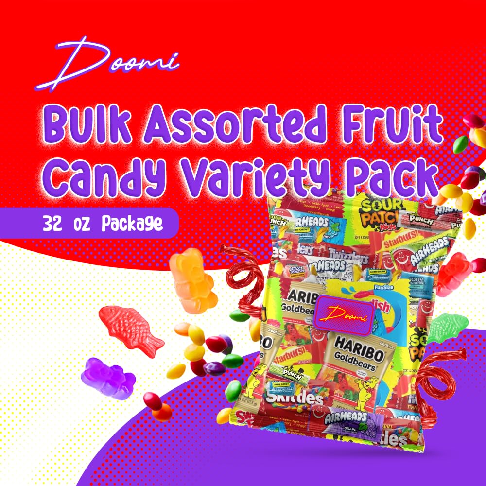 Bulk Assorted Fruit Candy - Starburst, Skittles, Swedish Fish, Air Heads, Jolly Rancher, Sour Punch, Sour Patch Kids, Gold-Bears Gummi Bears & Twizzlers (32 Oz Variety Pack)