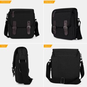 Small Crossbody Bag for Men, Canvas Messenger Shoulder Side Bag Travel Purse Mens Chest Bag for Casual Work Compatible with iPad Air 10.5, Black