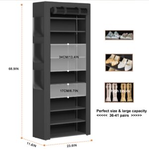 OYREL Large Shoe Rack, Black, 6 Side Pockets, 23.6" Wide x 11.4" Deep x 68.9" Tall, 36-41 Pairs of Shoes