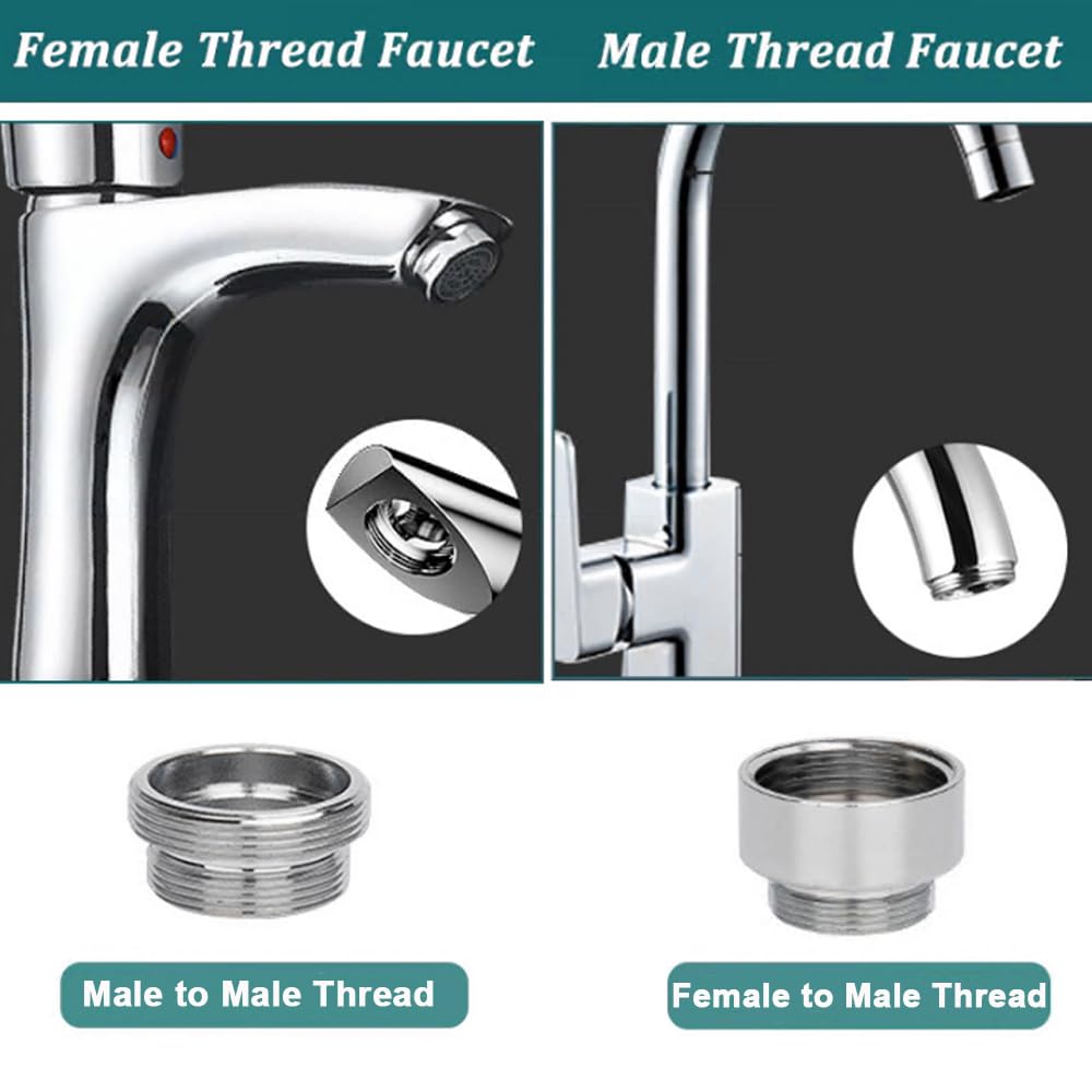 Faucet Water Aerator Adapter, Brass Tap Water Filter Aerator Connector, 24mm to 22mm NPT Thread Adapter (Male to Male)