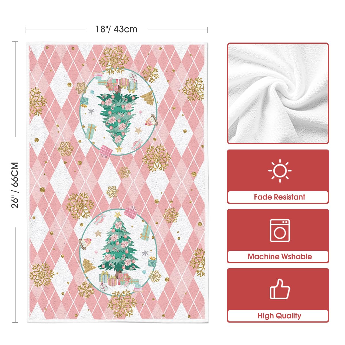 Artoid Mode Pink Nutcrackers Tree Christmas Kitchen Towels Dish Towels, 18x26 Inch Seasonal Winter Xmas Decoration Hand Towels Set of 2